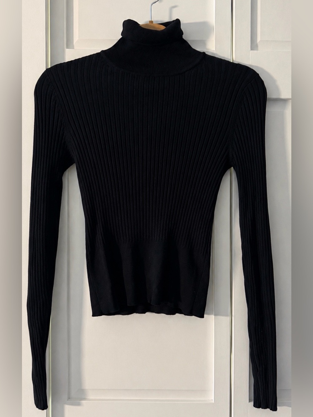 Zara Black Ribbed Knit Turtleneck Fitted Sweater S
